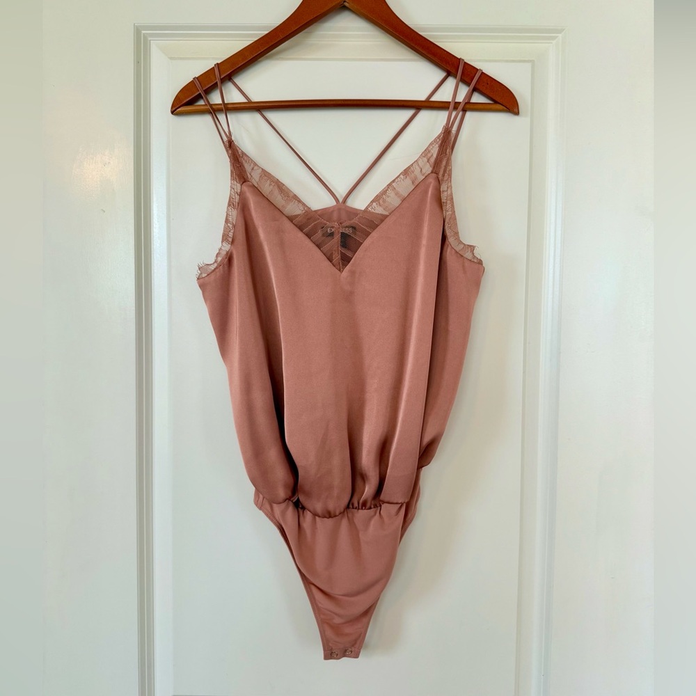 Express Blush Satin and Lace Camisole Bodysuit Top